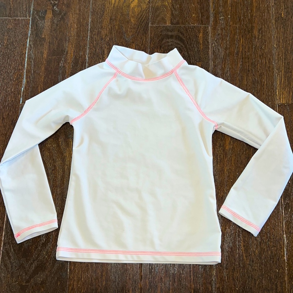 Target solid white rash guard piped in pink XS4/5